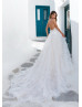 Luxury Beaded Halter Neck Ivory Lace Tulle Backless Wedding Dress